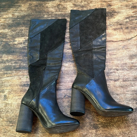 Brand new Free People Bright Lights Tall black leather patchwork heeled boots - Picture 4 of 16
